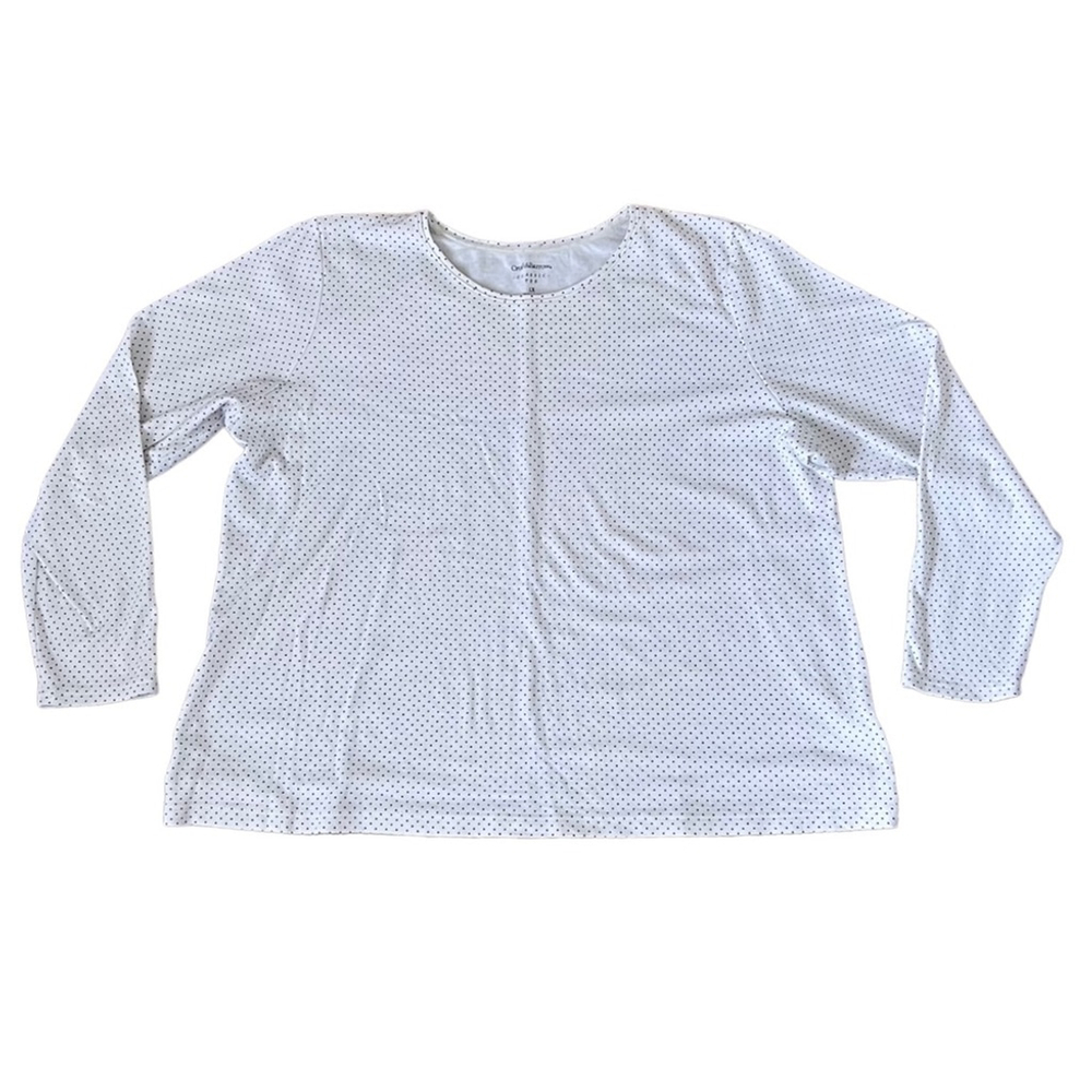 Croft & Barrow Black and White Polka Dot Long Sleeve Crew Neck T-Shirt Size XL